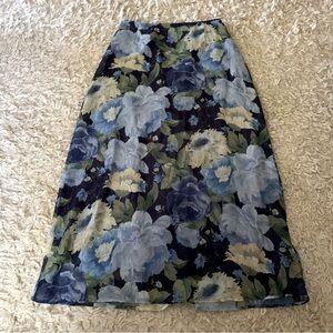 Dress Barn Crinkle Flowered Maxi Skirt in Blue and Green
